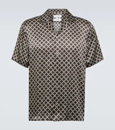 Frescobol Carioca Roberto Printed Silk Bowling Shirt In Brown