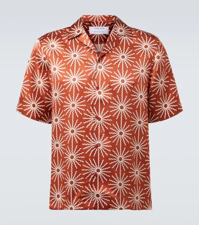 Frescobol Carioca Roberto Printed Silk Shirt In Orange