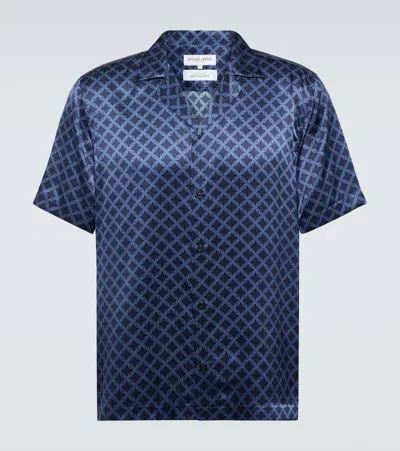 Frescobol Carioca Roberto Silk Bowling Shirt In Blue