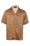 Frescobol Carioca Roberto Silk Shirt Lotus Print Almond And Ivory In Brown