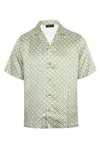 Frescobol Carioca Roberto Silk Shirt Lotus Print Ivory And Parakeet Green In Green