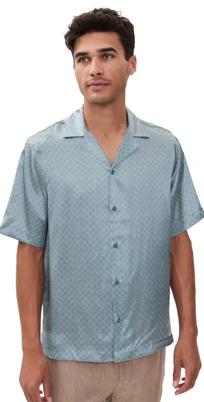 Frescobol Carioca Roberto Silk Short Sleeve Shirt Coastal Blue