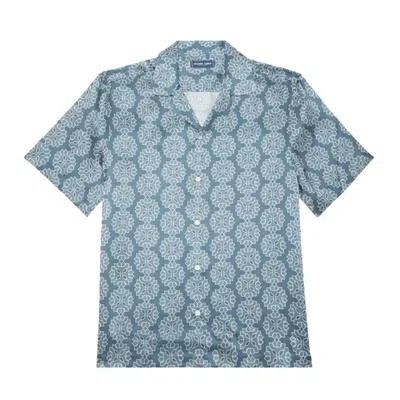 Frescobol Carioca Roberto Silk Short Sleeve Shirt With Medalhao Print In Blue