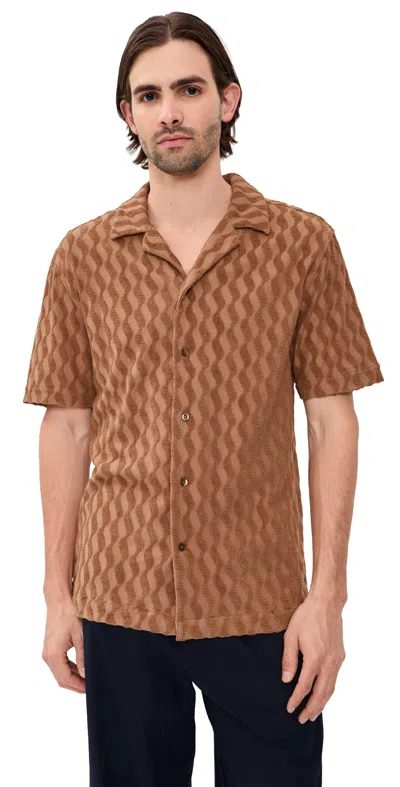 Frescobol Carioca Mens Caramel Roberto Embossed Terry Shirt In Brown