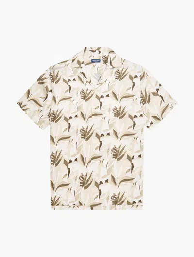 Frescobol Carioca Roberto Leaf-print Linen Shirt In Dark Oak