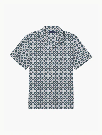 Frescobol Carioca Roberto Weave Lyocell Shirt In Summer Night & Silver White