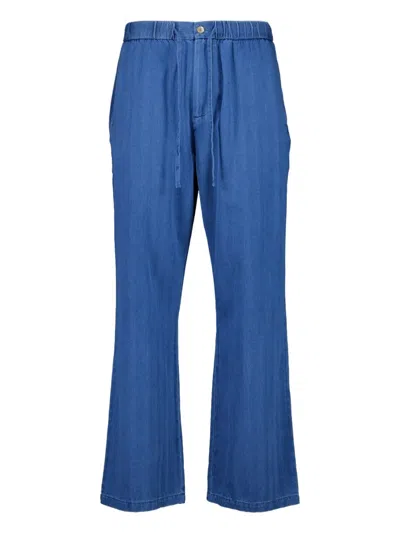 Frescobol Carioca Rocha Herringbone Twill Trousers In Blue