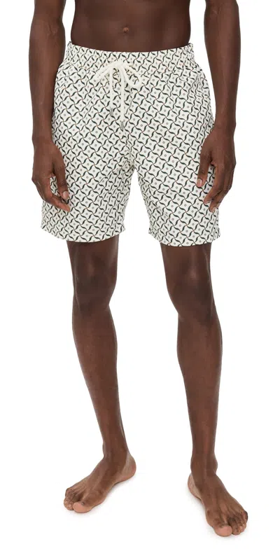 Frescobol Carioca Santos Lotus Print Swim Shorts 7 Ivory & Evergreen In Multi