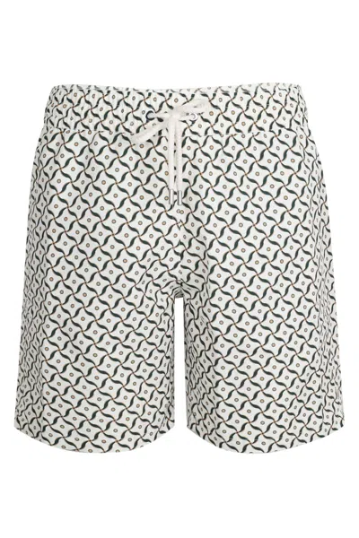 Frescobol Carioca Santos Swim Short Lotus Print Ivory And Evergreen In Green
