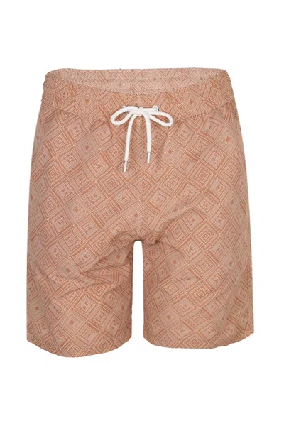 Frescobol Carioca Santos Swim Short Madeira Print Copper In Neutral