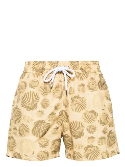 Frescobol Carioca Short-length Printed Swim Shorts In Pastel Yellow