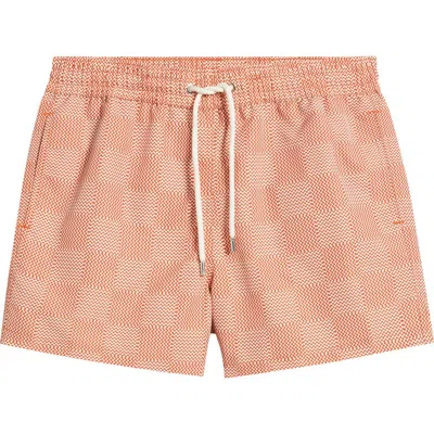 Frescobol Carioca Sport Copa Check Pattern Swim Trunks In Burnt Orange
