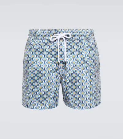 Frescobol Carioca Sport Printed Swim Trunks In White & Chateau Blue