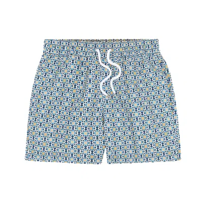 Frescobol Carioca Sports Angra Deco Print Swim Short White/chateau Blue/gold/ocean Blue