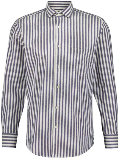 Frescobol Carioca Striped Cotton Shirt In Blue
