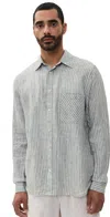 Frescobol Carioca Telles Lined Striped Shirt Dark Olive In Gray