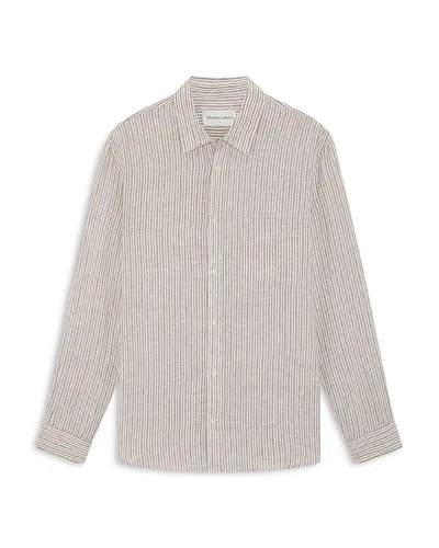 Frescobol Carioca Telles Linen Long Sleeves Striped Shirt In Brown