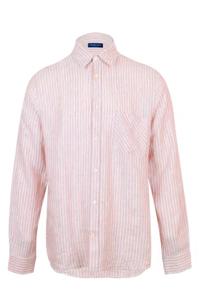 Frescobol Carioca Telles Linen Striped Shirt Long Sleeve Pale Cooper In Pink