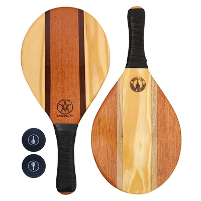 Frescobol Carioca Trancoso Beach Bat Set | Handmade Waterproof Luxury Wooden Bats And Balls | Black Neoprene Grip | Fu In Multi