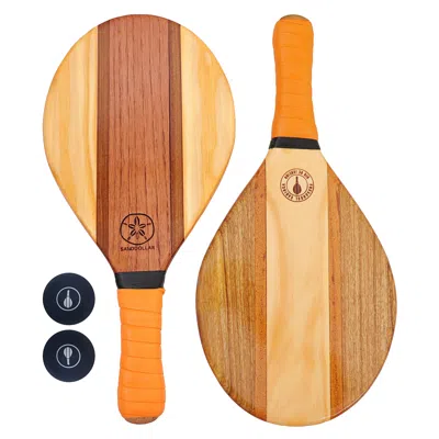 Frescobol Carioca Trancoso Beach Bat Set | Handmade Waterproof Luxury Wooden Bats And Balls | Orange Neoprene Grip | F In Multi