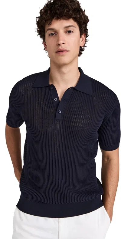 Frescobol Carioca Vidal Cotton Blend Buttoned Polo Midnight/blue