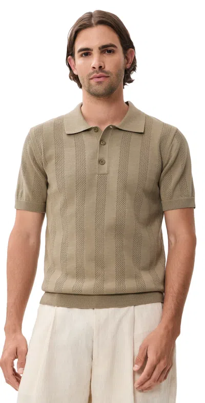 Frescobol Carioca Vidal Cotton Button Up Polo Palm Green In Brown