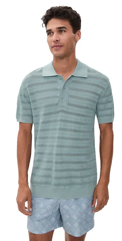 Frescobol Carioca Vidal Cotton Jacquard Wave Short Sleeve Buttoned Polo Coastal Blue