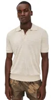 Frescobol Carioca Vidal Linen Short Sleeve Buttoned Polo Ecru In Neutral