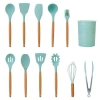 FRESH FAB FINDS 11-PIECE SILICONE COOKING UTENSIL SET WITH HEAT-RESISTANT WOODEN HANDLE