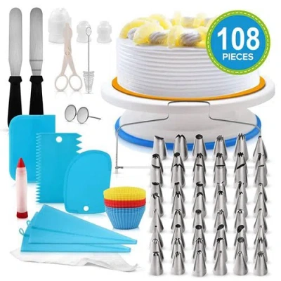 Fresh Fab Finds 11" Rotating Cake Turntable 108pcs Cake Decorating Supplies Kit Revolving Cake Table Stand Base Baki