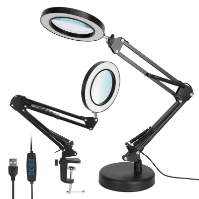 Fresh Fab Finds 2-in-1 Led Magnifier Desk Lamp 8x With Light, Clamp Stand, Swing Arm, Usb Reading Lamp. 10 Brightnes