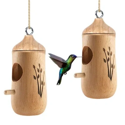 Fresh Fab Finds 2 Packs Humming Bird Houses For Outside Wooden Hanging Bird Nest Feeder Hand Patio Garden Craft Orna