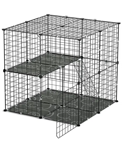 Fresh Fab Finds 2-tier Cat Cage With Detachable Crate & Ladder In Black