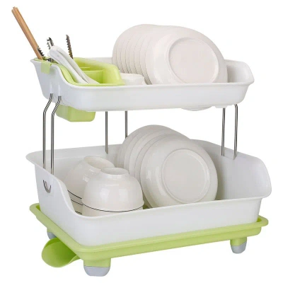 Fresh Fab Finds 2-tier Dish Drying Rack & Cutlery Drainer Kitchen Organizer With Shelf & Storage