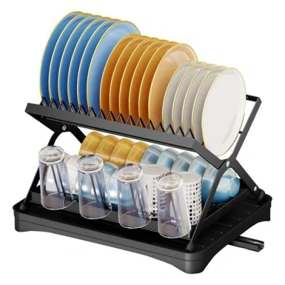 Fresh Fab Finds 2 Tier Dish Drying Rack With Cup Holder Foldable Dish Drainer Shelf For Kitchen Countertop Rustproof