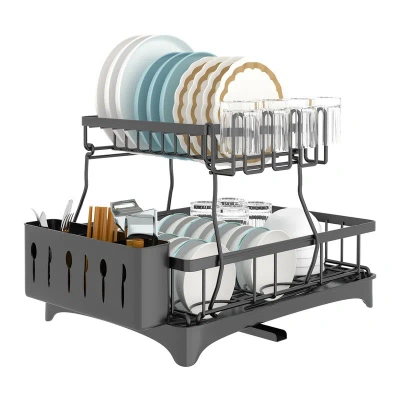 Fresh Fab Finds 2-tier Dish Drying Rack With Detachable Drainboard, Utensil Holder, Cup Rack & Swivel Spout