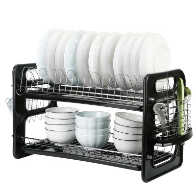 Fresh Fab Finds 2-tier Iron Drying Rack Set: Large Storage, Anti-rust Drainer, Tableware & Cup Holder. Perfect For K