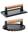 Fresh Fab Finds 2pc Cast Iron Grill Press Pre-seasoned Steak Weights In Black