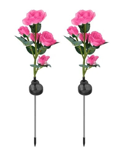 Fresh Fab Finds 2pc Solar Powered Lights Outdoor Rose Flower In Pink