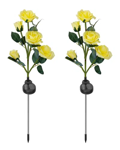 Fresh Fab Finds 2pc Solar Powered Lights Outdoor Rose Flower In Yellow
