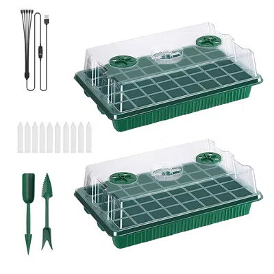 Fresh Fab Finds 2pcs Seed Starter Tray With Grow Light & Automatic Timing For Plant Germination In Green