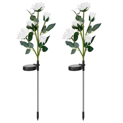 Fresh Fab Finds 2pcs Solar Powered Rose Flower Led Lights For Garden Pathway In Green