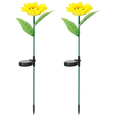Fresh Fab Finds 2pcs Solar Powered Sunflower Lights 10 Led Decorative Stake Lamp Ip65 Waterproof Pathway Landscape L