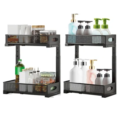 Fresh Fab Finds 2pcs Under Sink Organizer 2 Tier Pull Out Baskets In Black
