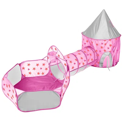 Fresh Fab Finds 3 In 1 Child Crawl Tunnel Tent Ball Pit Set In Pink