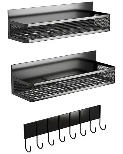 Fresh Fab Finds 3 Pack Black Strong Magnetic Spice Rack With 8 Hooks