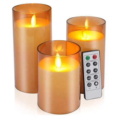 Fresh Fab Finds 3-pack Led Flameless Candle Set, Battery Operated, Real Wax Pillar, Warm White, Remote Control Timer