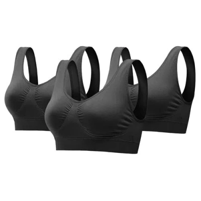 Fresh Fab Finds 3 Pack Sport Bras For Women Seamless Wire-free Bra Light Support Tank Tops For Fitness Workout Sport In Black