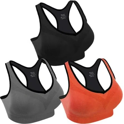 Fresh Fab Finds 3 Packs Women Padded Sports Bras Yoga Fitness Push Up Bra Female Top For Gym Running Workout Trainin In Black