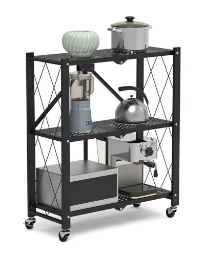 FRESH FAB FINDS FRESH FAB FINDS 3-TIER FOLDABLE STORAGE SHELF WITH LOCKABLE WHEELS